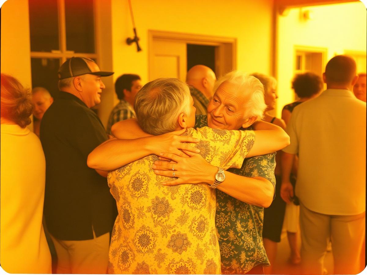 Amigos se abraçando no primeiro encontro